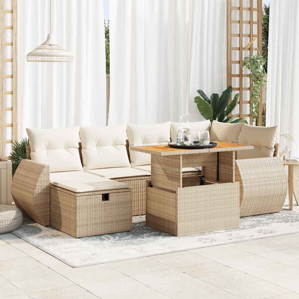 vidaXL Set sof&aacute;s jard&iacute;n y cojines 8 pzas rat&aacute;n sint&eacute;tico acacia beige