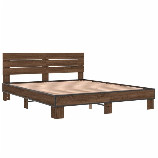 vidaXL Estructura cama madera ingeniería metal marrón roble 150x200 cm