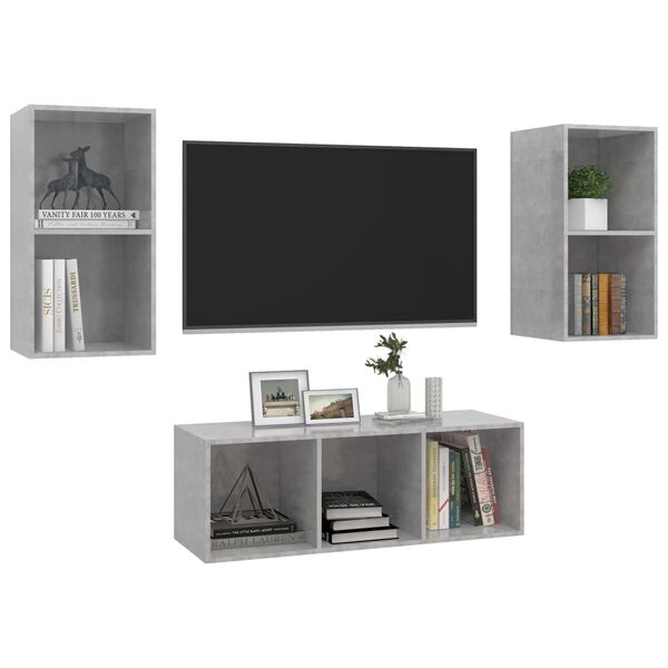 vidaXL Set de muebles de salón 3 pzas madera ingeniería gris hormigón