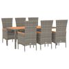 vidaXL Set comedor jard&iacute;n 7 pzas y cojines rat&aacute;n sint&eacute;tico gris