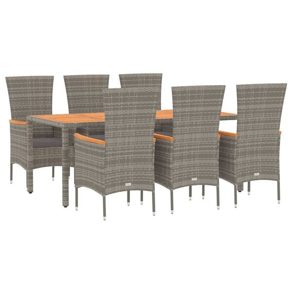 vidaXL Set comedor jard&iacute;n 7 pzas y cojines rat&aacute;n sint&eacute;tico gris