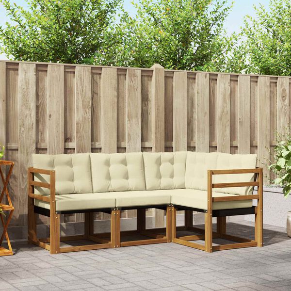 vidaXL Conjunto de sof&aacute;s de exterior con coj&iacute;n 4 pcs Natural y Crema