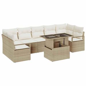 vidaXL Conjunto de sof&aacute; de jard&iacute;n 8 pcs beige y crema rat&aacute;n sint&eacute;tico