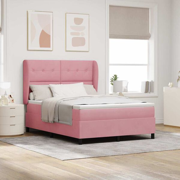 vidaXL Cama tipo Box Spring con colch&oacute;n Rosa 200 x 140 cm Poli&eacute;ster