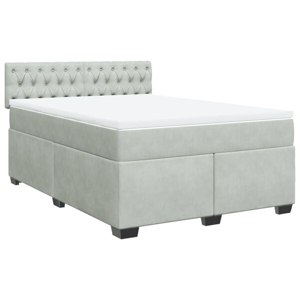 vidaXL Cama box spring con colchón terciopelo gris claro 140x200 cm
