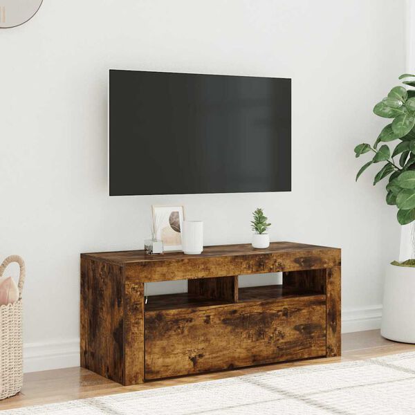 vidaXL Mueble de TV con luces LED roble ahumado 90x35x40 cm