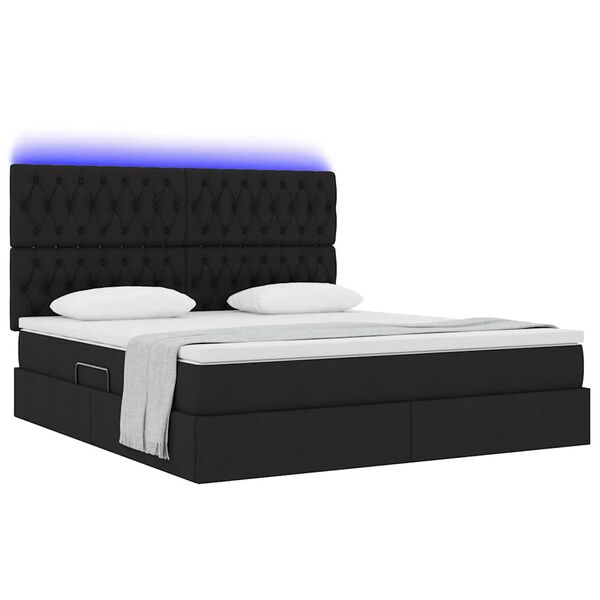 vidaXL Cama con almacenamiento y LED Negro 180 x 200 cm Poli&eacute;ster