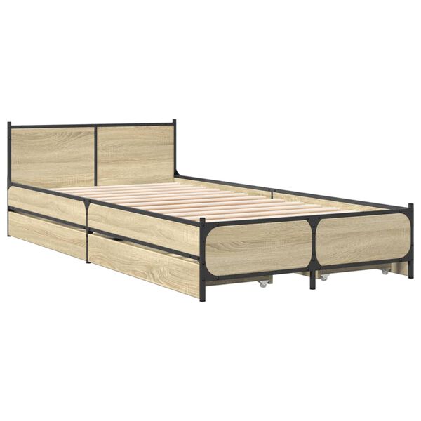 vidaXL Cama con cajones madera ingenier&iacute;a roble Sonoma 90x190 cm