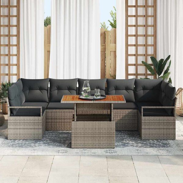 vidaXL Conjunto de sof&aacute; de jard&iacute;n 8 pcs Gris Polirat&aacute;n
