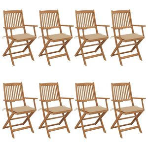 vidaXL Sillas de jard&iacute;n plegables 8 uds madera maciza acacia y cojines
