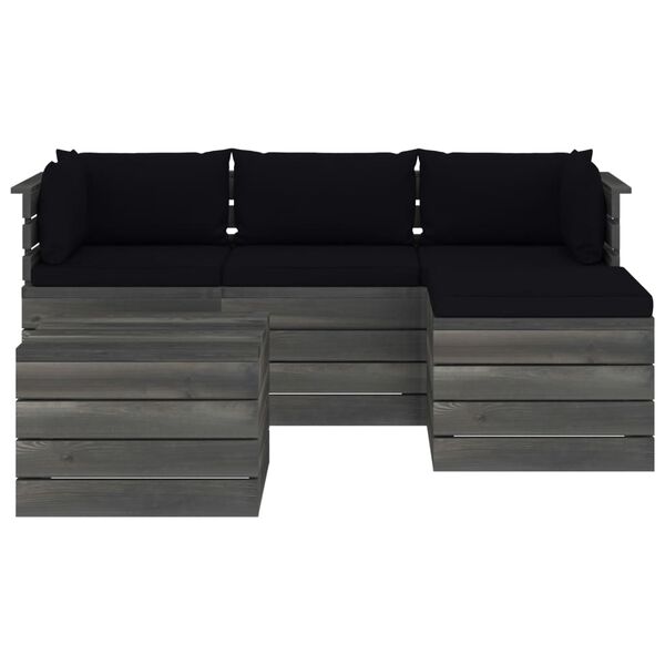 vidaXL Muebles de pal&eacute;s de jard&iacute;n 5 piezas cojines madera maciza pino