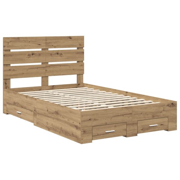 vidaXL Estructura de cama con caj&oacute;n Roble artesanal 120 x 190 cm