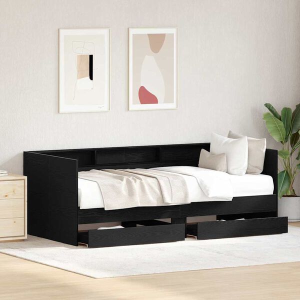 vidaXL Cama de d&iacute;a Roble Negro 90 x 200 cm Madera contrachapada