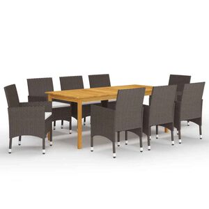 vidaXL Juego de comedor de jard&iacute;n 9 piezas y cojines marr&oacute;n