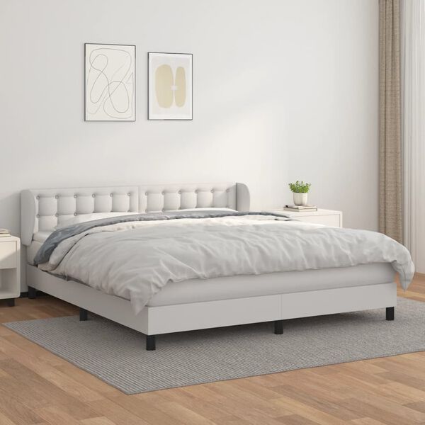 vidaXL Cama box spring con colch&oacute;n cuero sint&eacute;tico blanco 160x200 cm