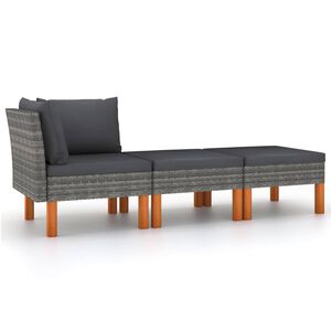 vidaXL Set muebles de jard&iacute;n 3 pzas rat&aacute;n sint&eacute;tico madera eucalipto