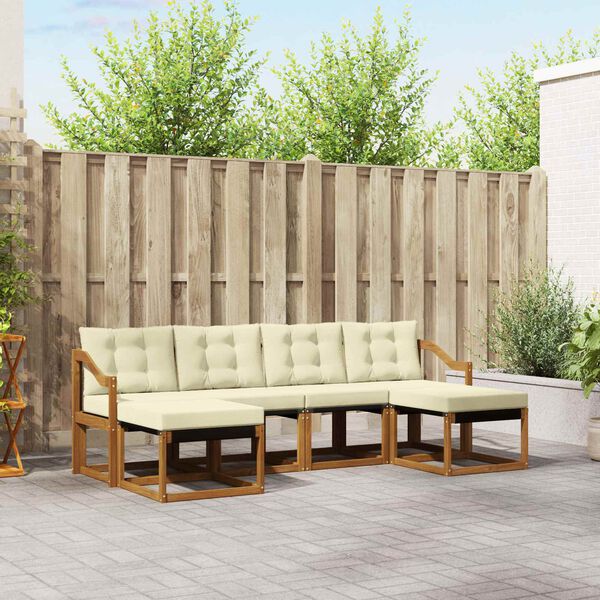 vidaXL Conjunto de sof&aacute;s de exterior con coj&iacute;n 6 pcs Natural y Crema