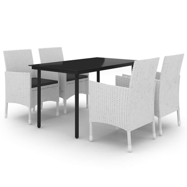 vidaXL Set comedor de jard&iacute;n 5 pzas y cojines rat&aacute;n sint&eacute;tico y vidrio