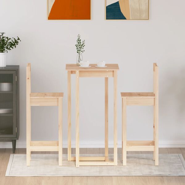 vidaXL Set de bar 3 piezas madera maciza de pino
