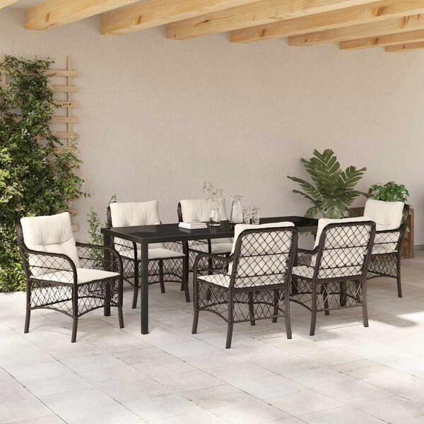 vidaXL Conjunto de Comedor de Jard&iacute;n 7 pcs Marr&oacute;n rat&aacute;n sint&eacute;tico