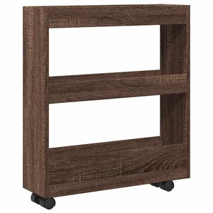 vidaXL Carro de almacenaje estrecho 3 niveles madera marr&oacute;n roble