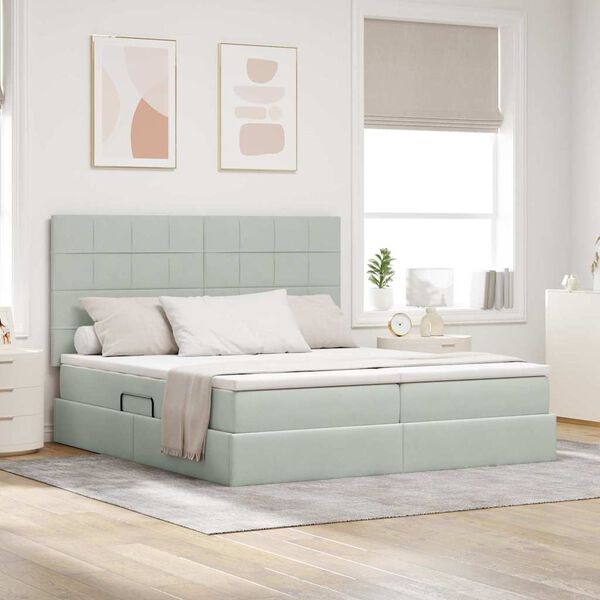 vidaXL Cama con tira de luces LED Gris Claro 180 x 200 cm Terciopelo