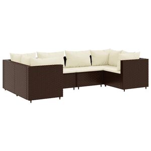 vidaXL Set muebles de jard&iacute;n 6 piezas y cojines rat&aacute;n sint&eacute;tico marr&oacute;n