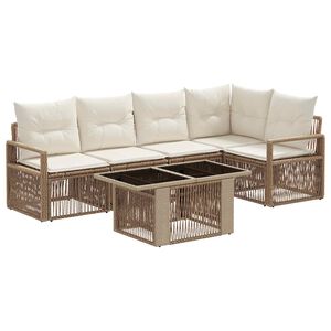 vidaXL Conjunto de sof&aacute;s de jard&iacute;n 6 uds. Beige y blanco crema