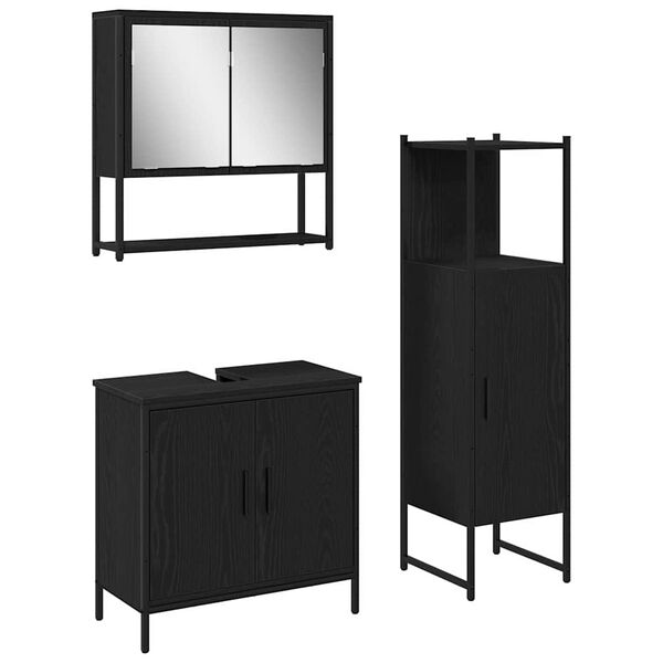 vidaXL Juego de muebles de ba&ntilde;o 3 pcs Negro Madera contrachapada