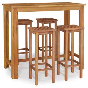 vidaXL Mesa y taburetes altos de jard&iacute;n 5 pzas madera maciza acacia