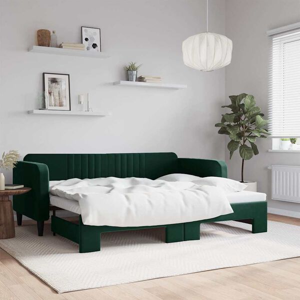 vidaXL Sof&aacute; cama nido terciopelo verde oscuro 90x200 cm