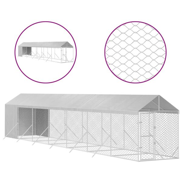 vidaXL Perrera de exterior con toldo acero galvanizado plata 2x14x2,5m