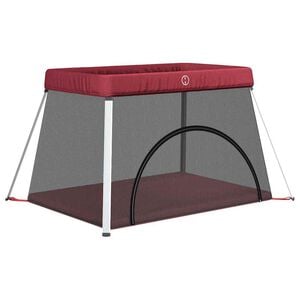 vidaXL Parque infantil para beb&eacute;s con colch&oacute;n tela lino rojo