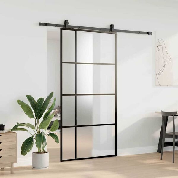 vidaXL Puerta corredera set herrajes negra 102,5x205 cm ESG vidrio