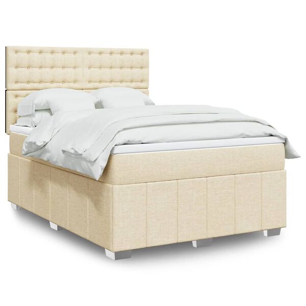 vidaXL Cama box spring con colch&oacute;n tela color crema 140x200 cm