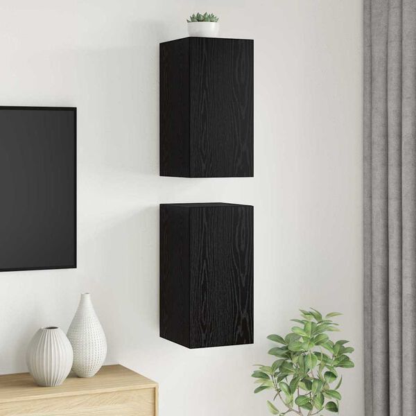 vidaXL Mueble de TV de Pared 2 pcs Roble Negro 30,5 x 30 x 60 cm
