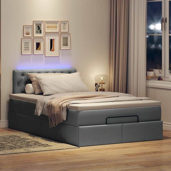 vidaXL Cama otomana con colch&oacute;n y LED tela gris oscuro 120x200 cm