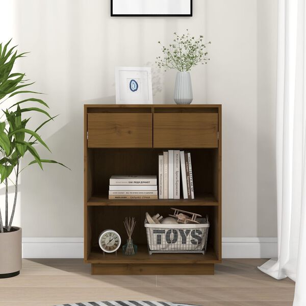 vidaXL Mesa consola de madera maciza de pino marr&oacute;n miel 60x34x75 cm