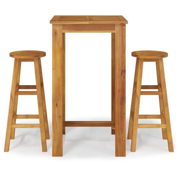 vidaXL Mesa y taburetes altos de jard&iacute;n 3 pzas madera maciza acacia