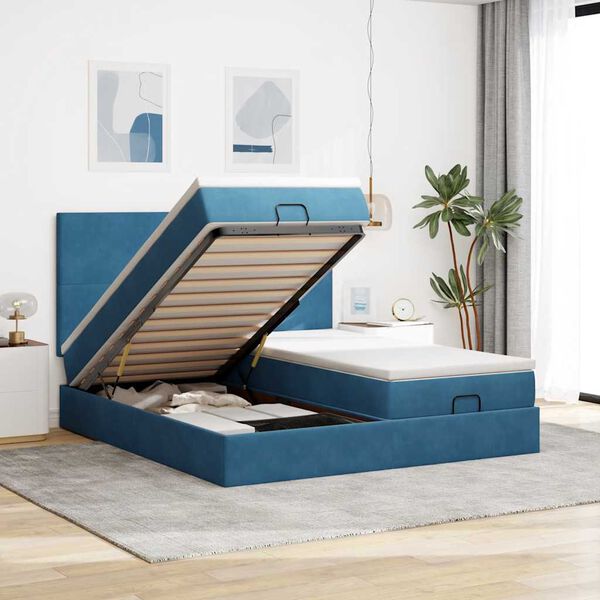 vidaXL Estructura de cama otomana colchones terciopelo azul oscuro