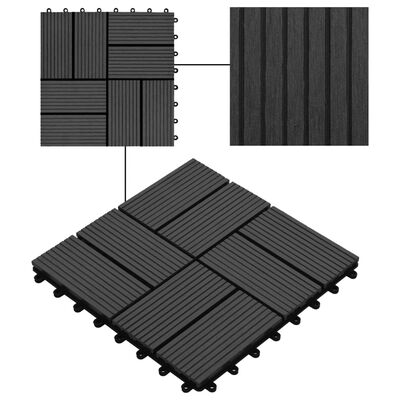 vidaXL Baldosas para porche de WPC 30x30 cm 1 m² negro 11 unidades