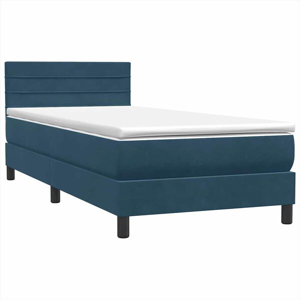 vidaXL Cama box spring con colch&oacute;n terciopelo azul oscuro 90x220 cm