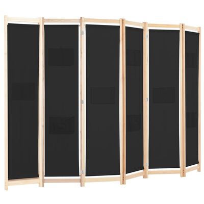 vidaXL Biombo divisor de 6 paneles de tela negro 240x170x4 cm