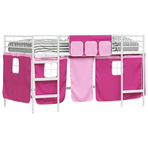 vidaXL Estructura de Cama Alta para Ni&ntilde;os con Cortinas y rosa