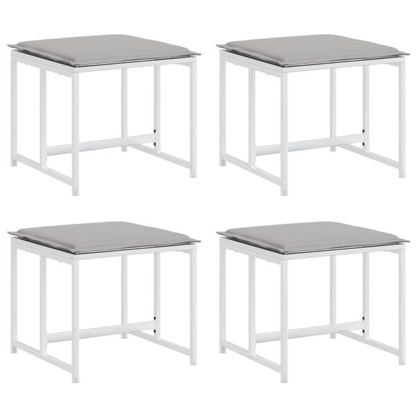 vidaXL Taburetes de jardín con cojines 4 uds acero y textilene blanco