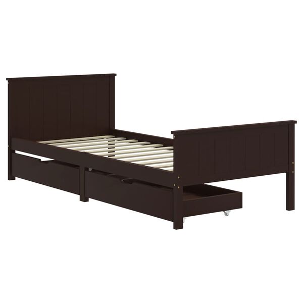 vidaXL Estructura de cama 2 cajones madera pino marr&oacute;n oscuro 90x200cm