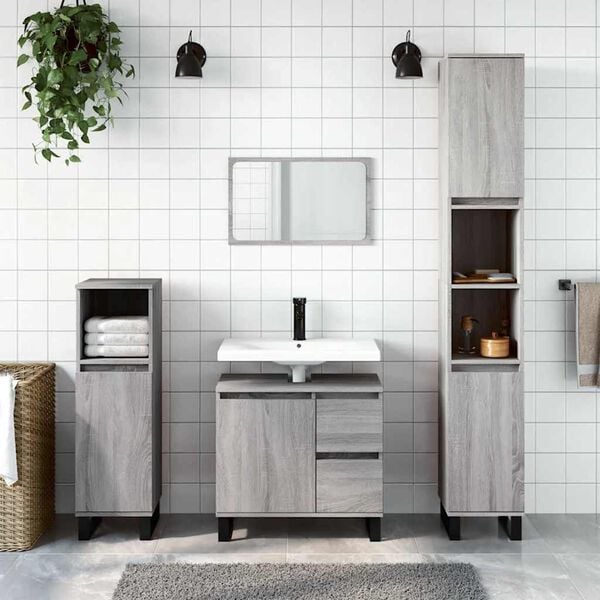 vidaXL Armario de ba&ntilde;o madera contrachapada gris Sonoma 65x33x60 cm