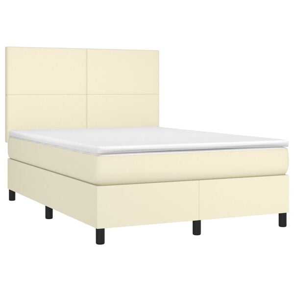 vidaXL Cama box spring colch&oacute;n y LED cuero sint&eacute;tico crema 140x190 cm