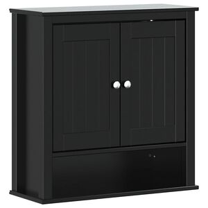 vidaXL Mueble de pared ba&ntilde;o BERG madera maciza negro 69,5x27x71,5 cm
