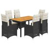 vidaXL Set de mesa y sillas de jard&iacute;n 7 pzas y cojines rat&aacute;n PE negro